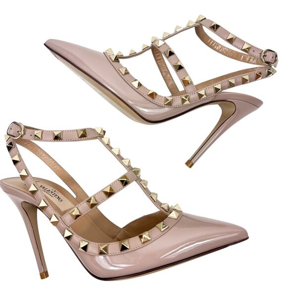 New Valentino Garavani Rockstud Caged Patent Leather Heels Beige Size 36 - Picture 8 of 11